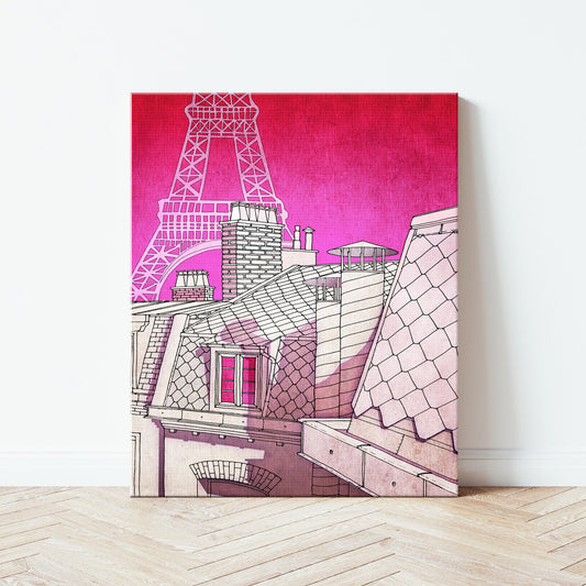 Paris rooftops (pink) - Canvas Art Print