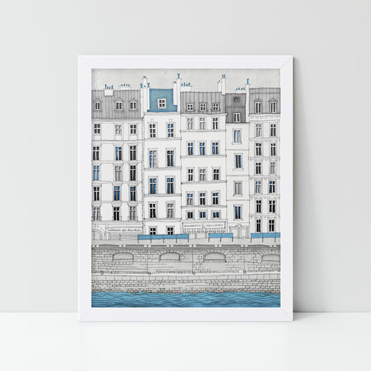 Walk along the Seine (blue) - Framed Art Print