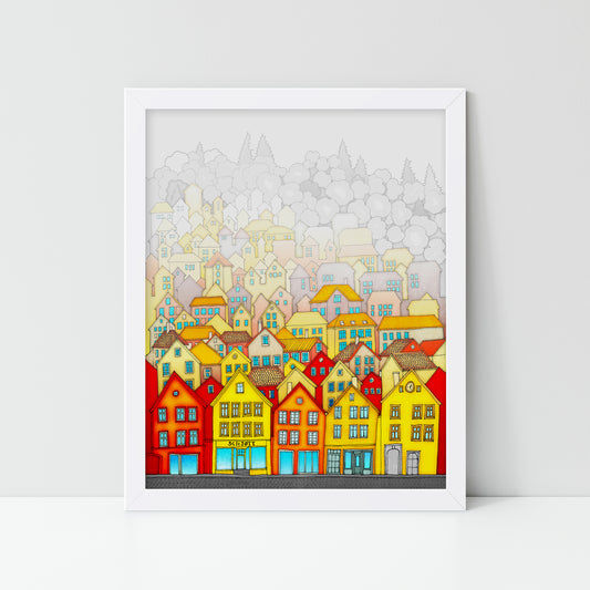 Norway, Bergen (white) - Framed Art Print