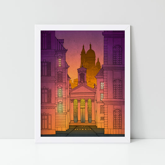 Sacre Coeur (night, purple version) - Framed Art Print