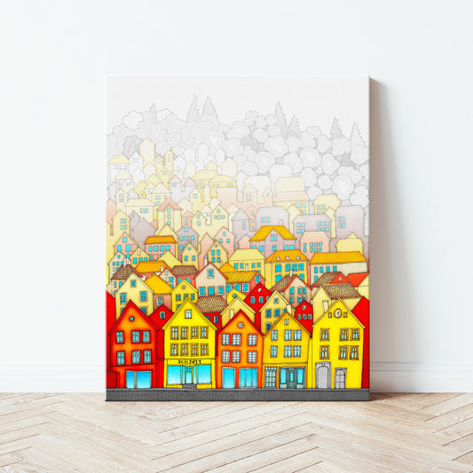 Norway. Bergen (white) - Canvas Art Print