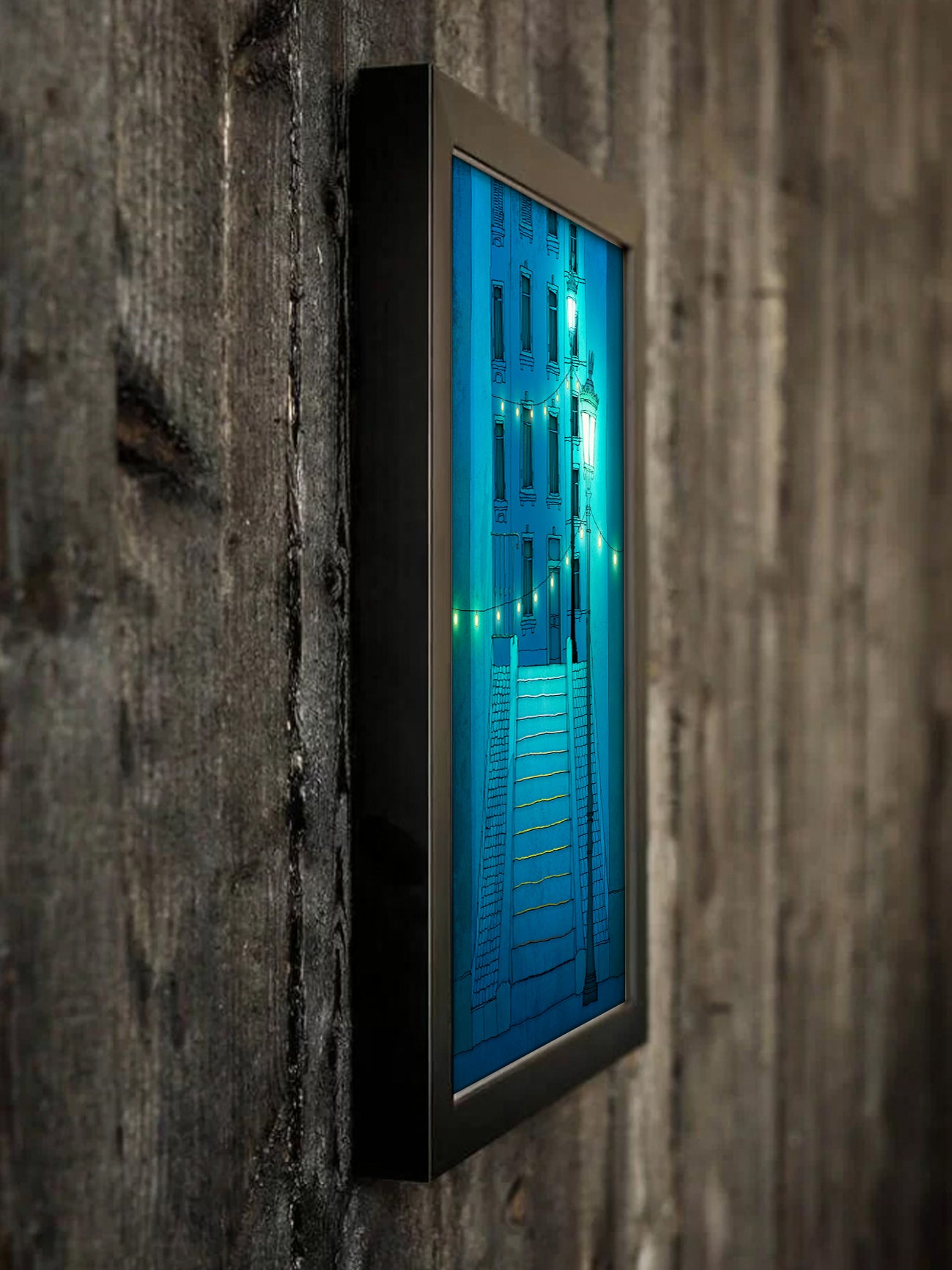 Night walking (blue) - Framed Art Print