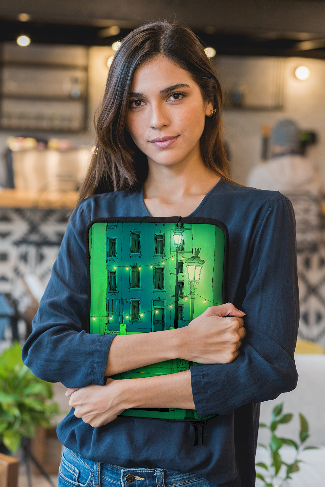 Night walking (green) - Illustrated Laptop Sleeve