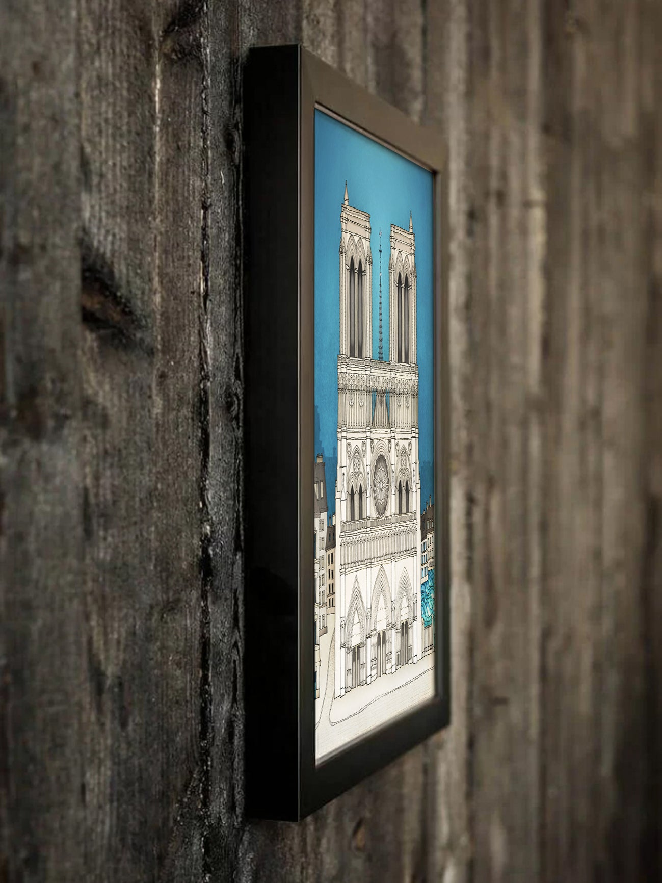 The Notre Dame in Paris (blue) - Framed Art Print