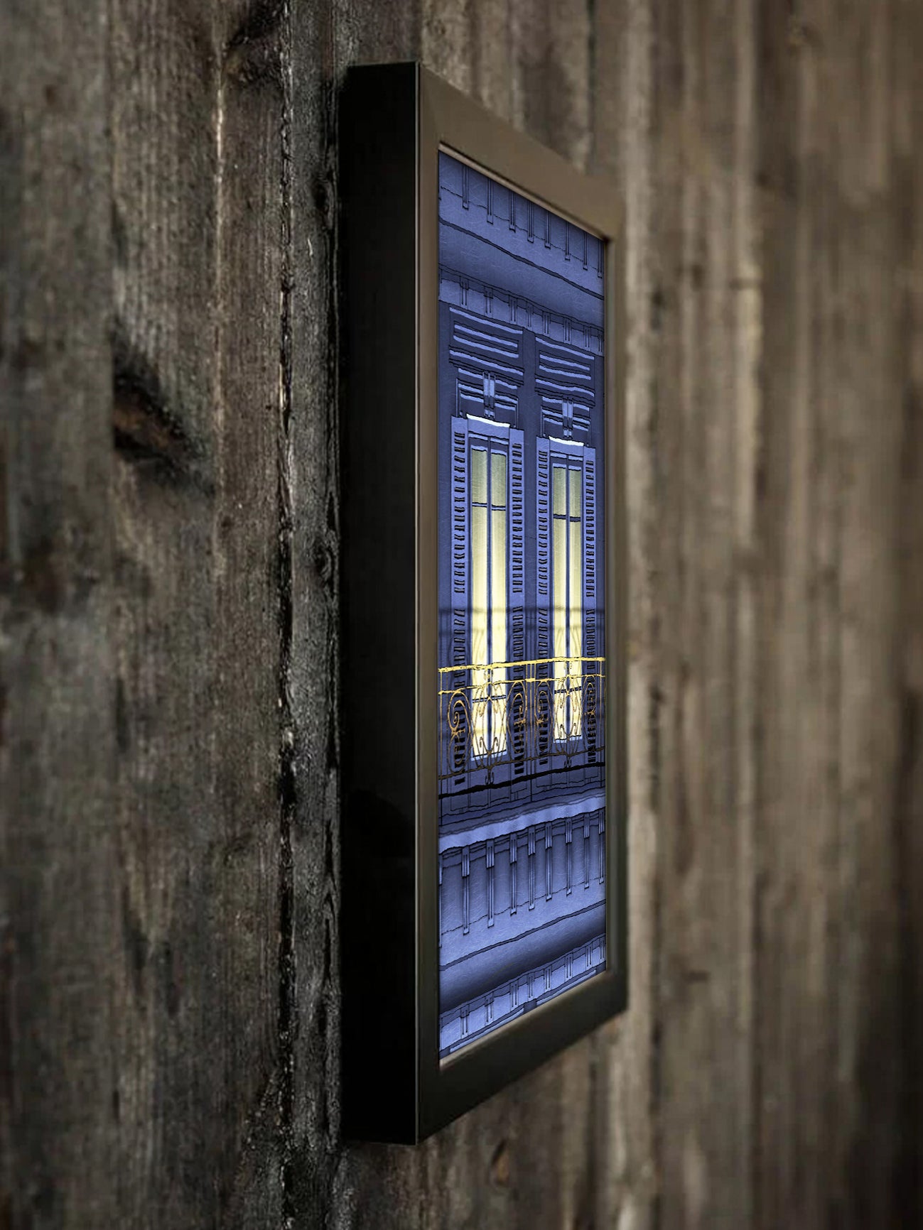 Paris balcony (night) - Framed Art Print