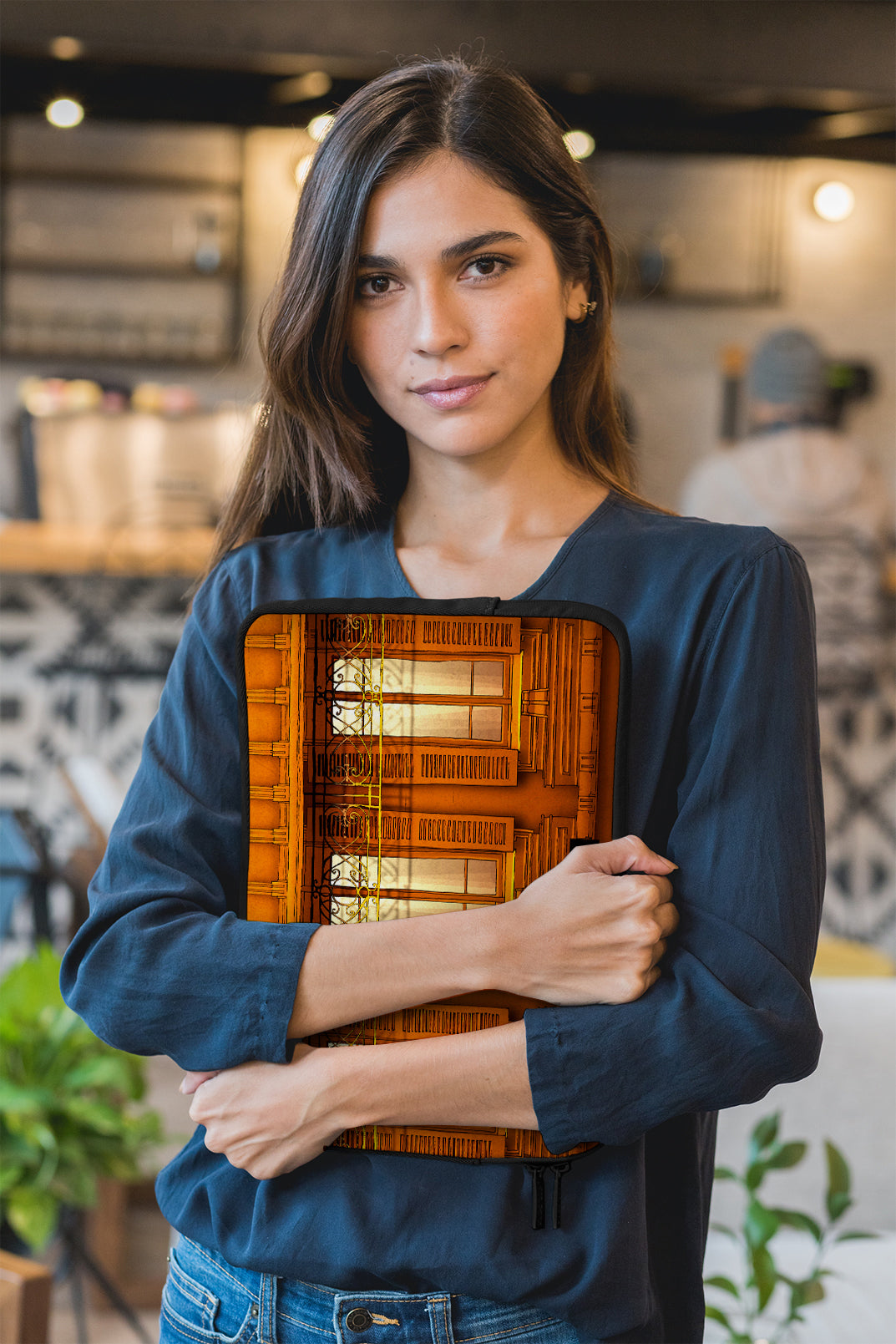 Paris balcony (orange) - Illustrated Laptop Sleeve