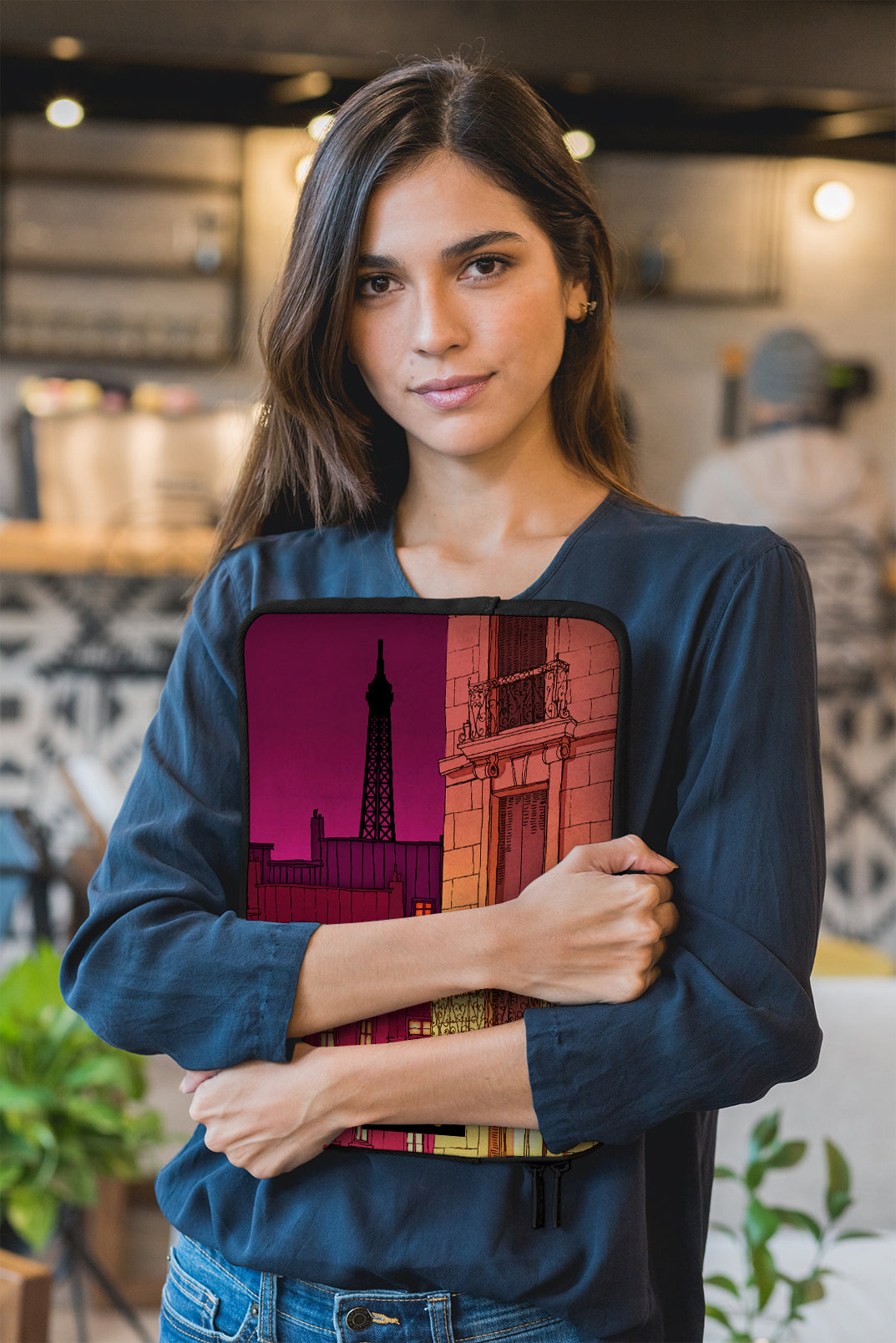 Paris windows (red) - Illustrated Laptop Sleeve