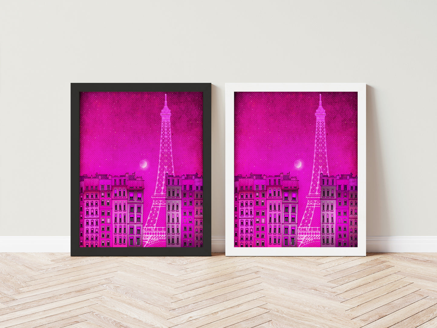 The lights of the Eiffel tower (pink) - Framed Art Print