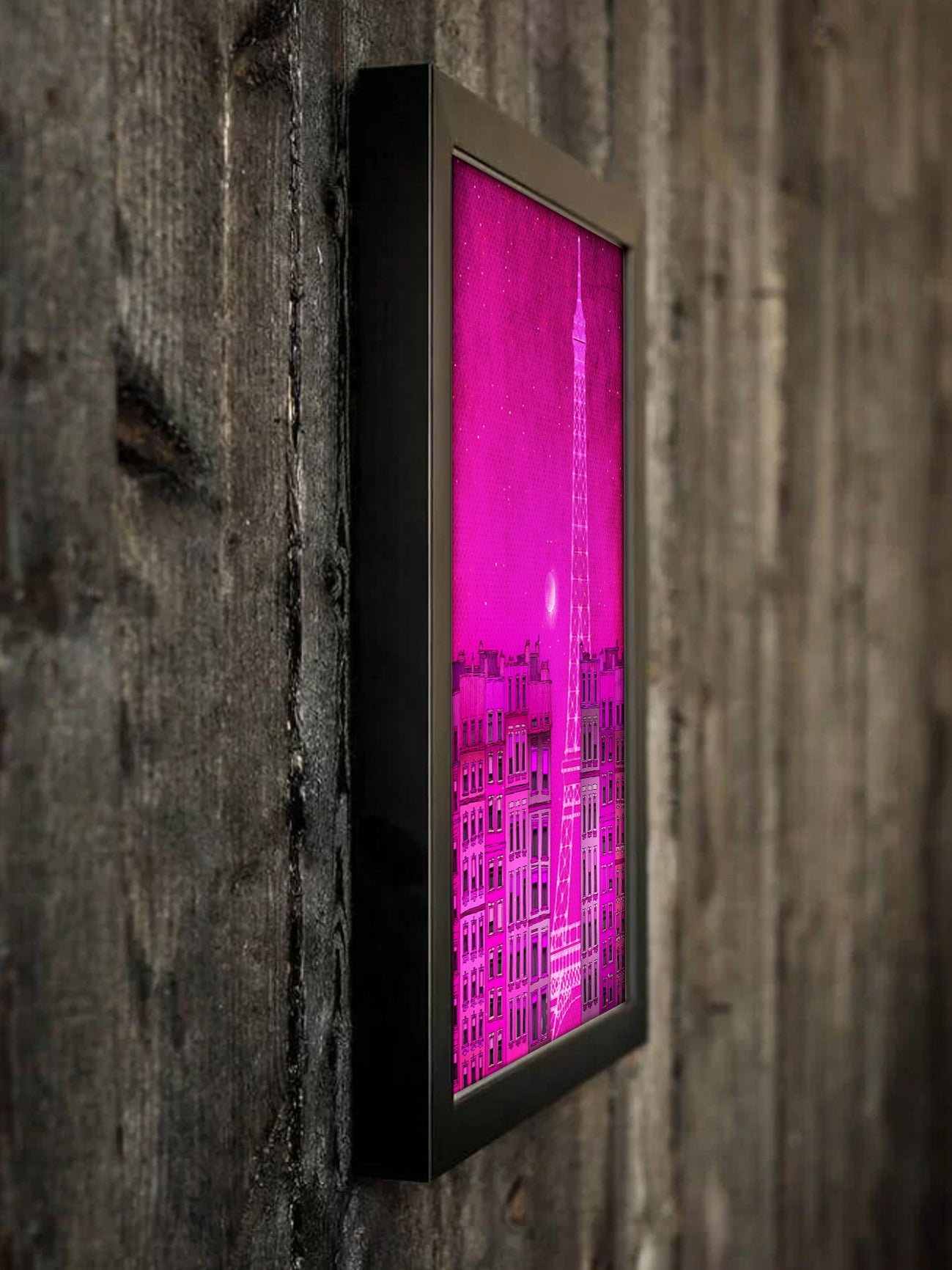 The lights of the Eiffel tower (pink) - Framed Art Print