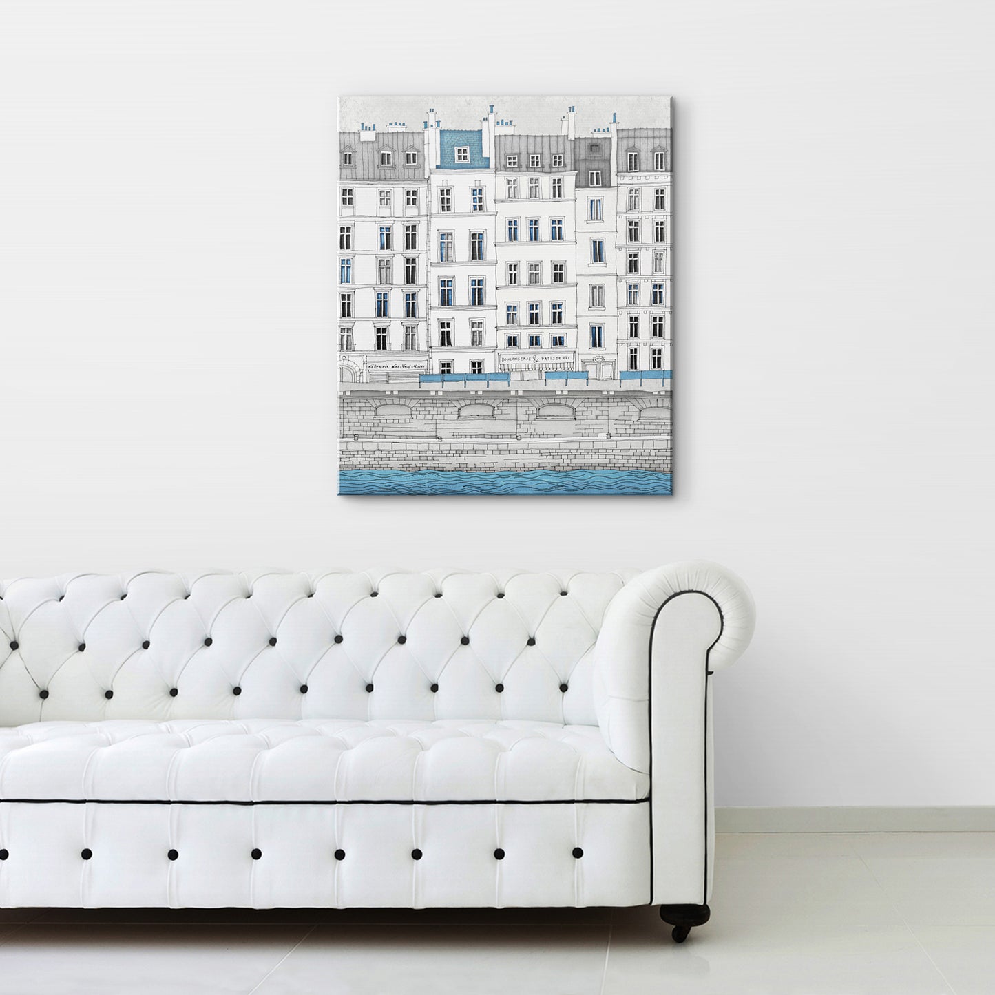 Walk along the Seine (blue) - Canvas Art Print