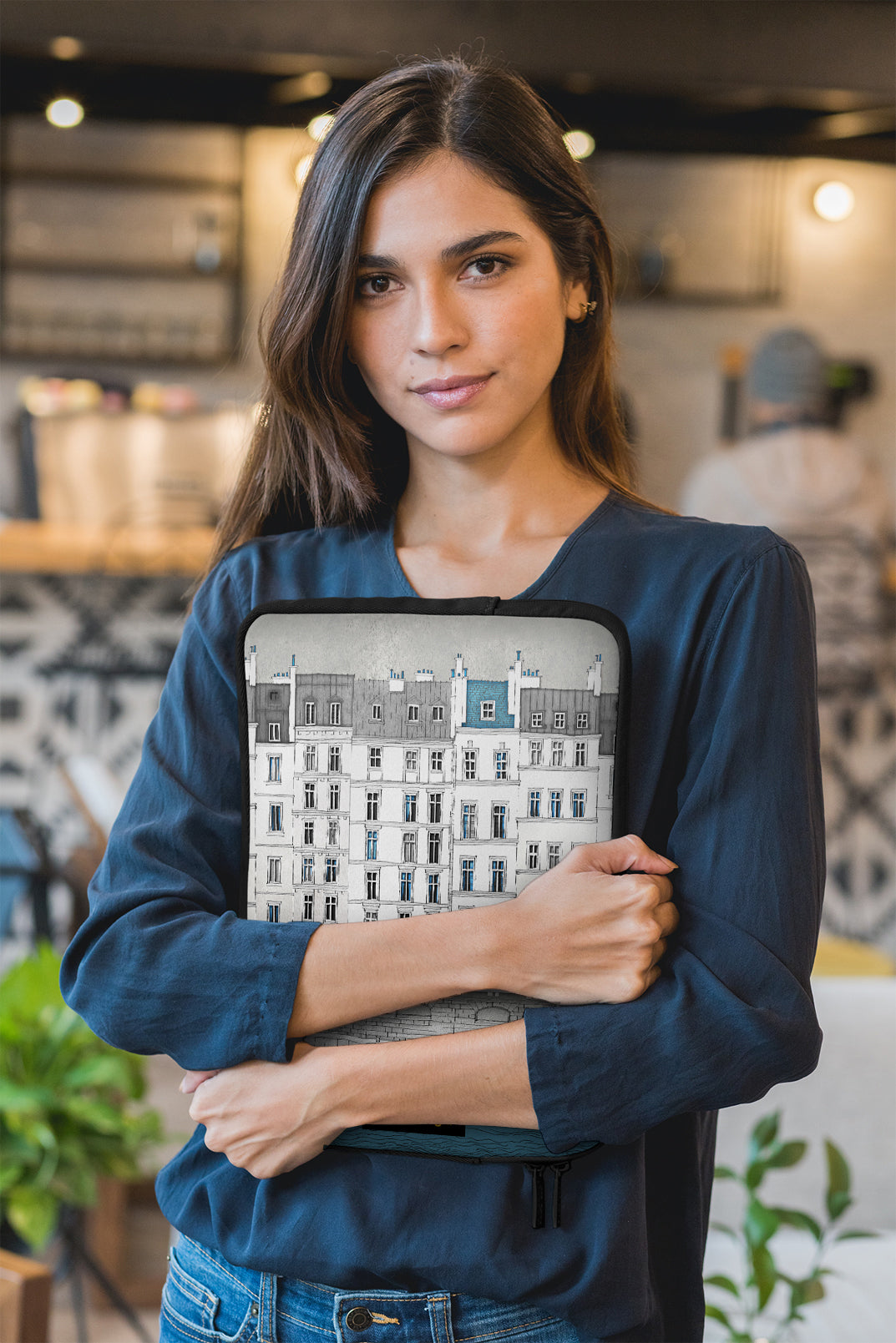 Walk along the Seine (blue) - Illustrated Laptop Sleeve