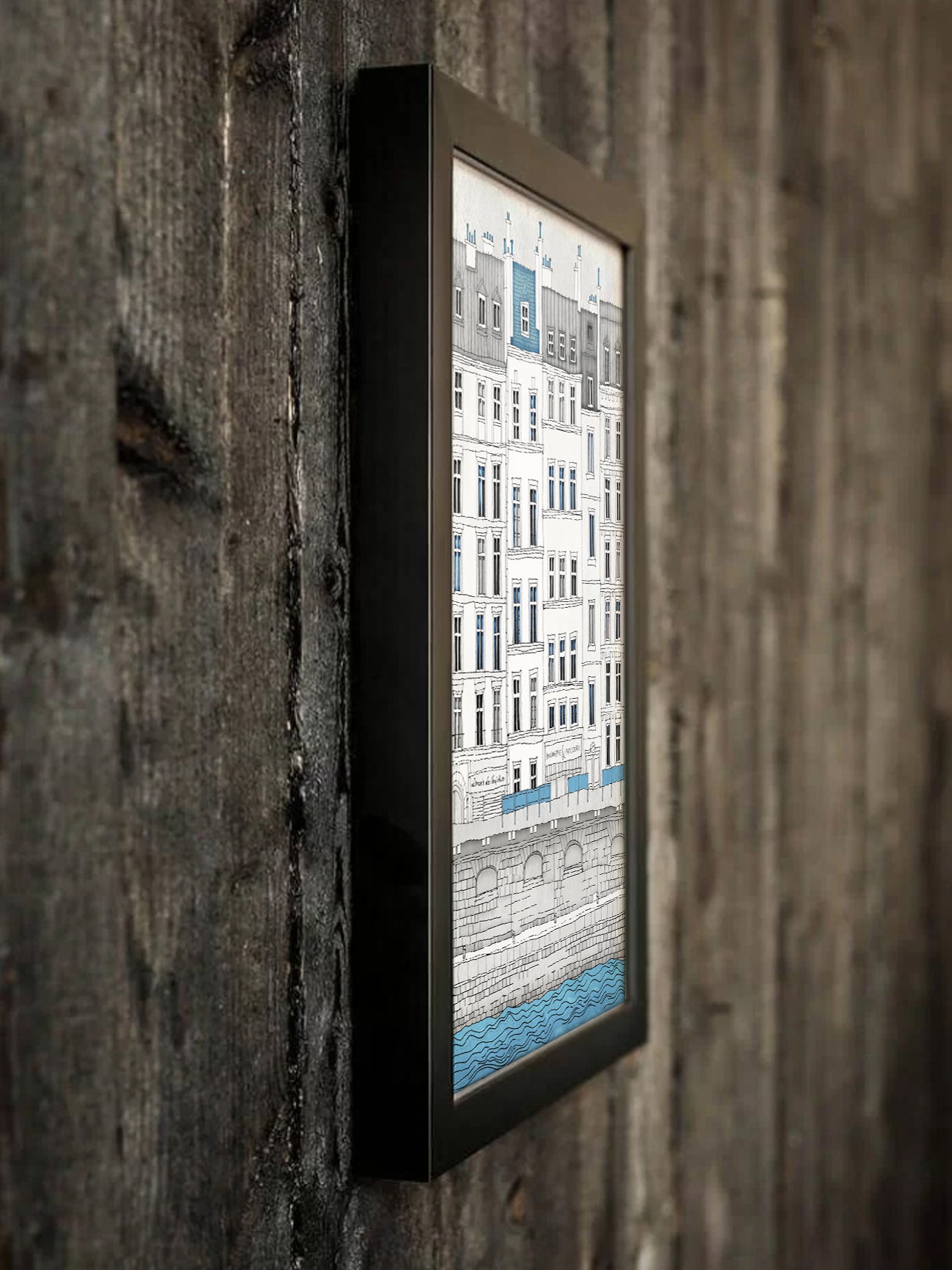 Walk along the Seine (blue) - Framed Art Print