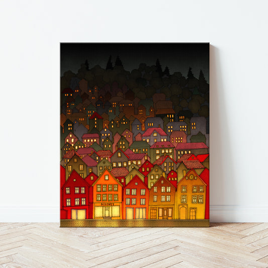 Norway, Bergen (night, brown version) - Canvas Art Print