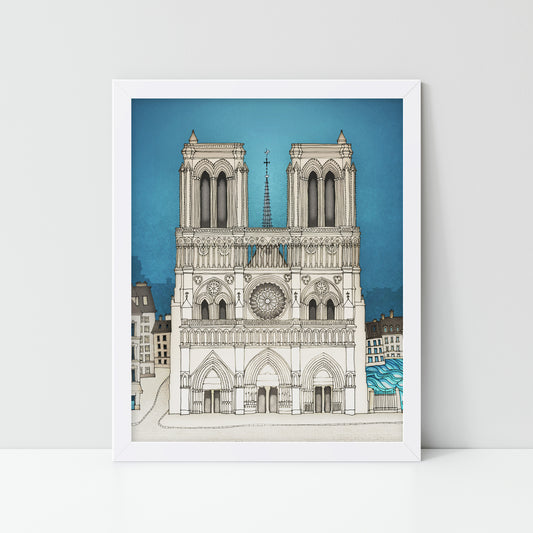 The Notre Dame in Paris (blue) - Framed Art Print