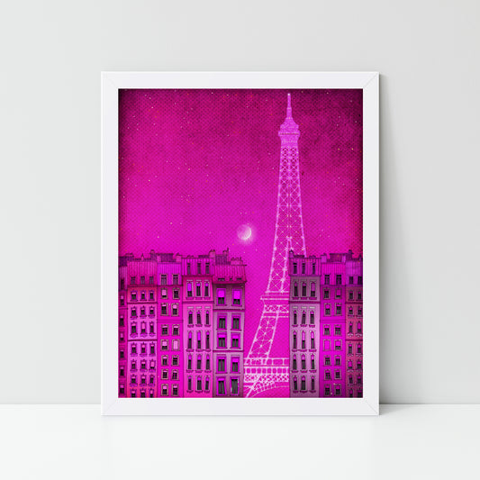 The lights of the Eiffel tower (pink) - Framed Art Print
