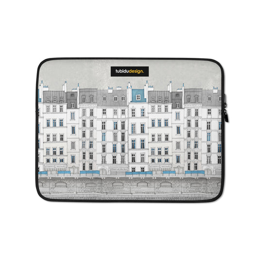 Walk along the Seine (blue) - Illustrated Laptop Sleeve