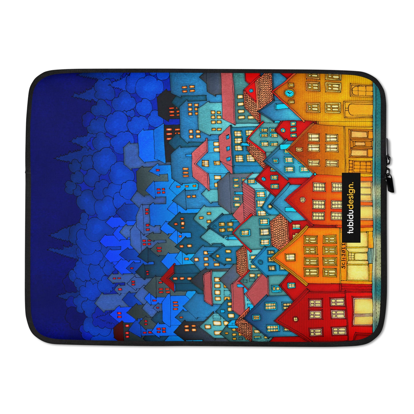 Norway, Bergen (blue) - Illustrated Laptop Sleeve