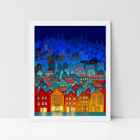 Norway, Bergen (blue) - Framed Art Print