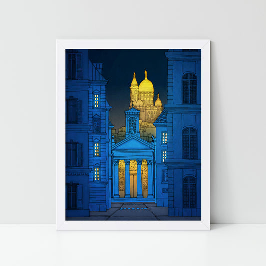 Sacre Coeur (night, blue version) - Framed Art Print