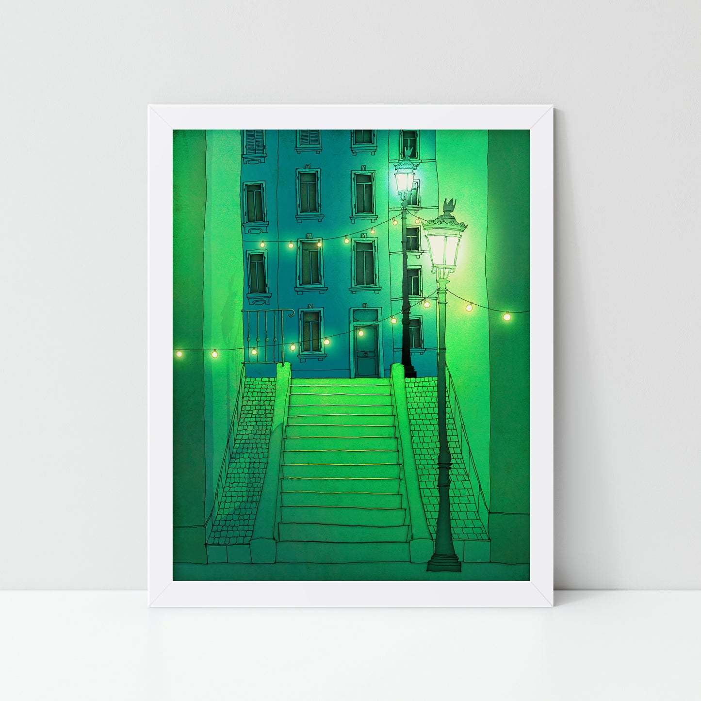 Night walking (green) - Framed Art Print