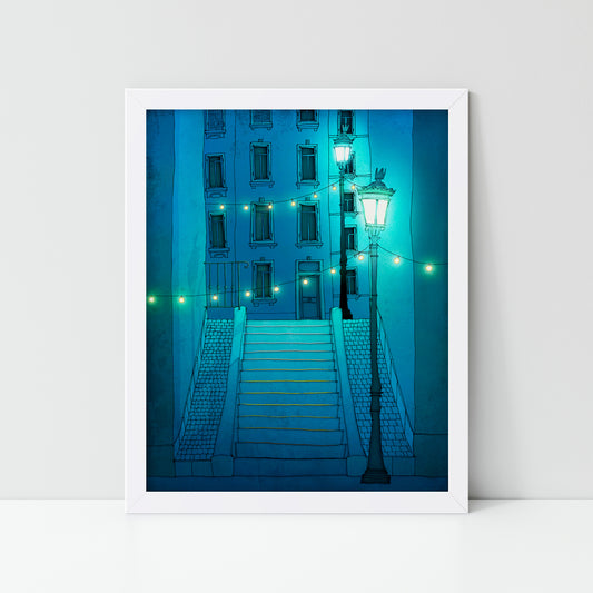 Night walking (blue) - Framed Art Print