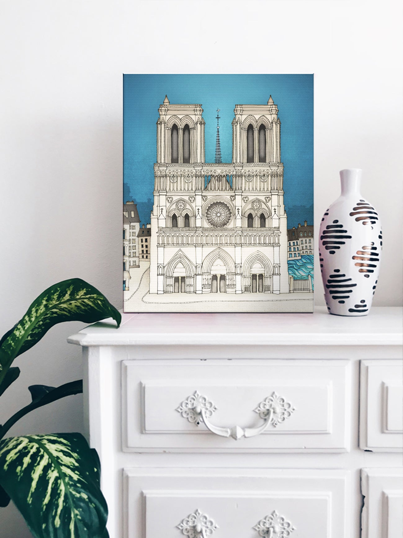 The Notre Dame in Paris (blue) - Canvas Art Print