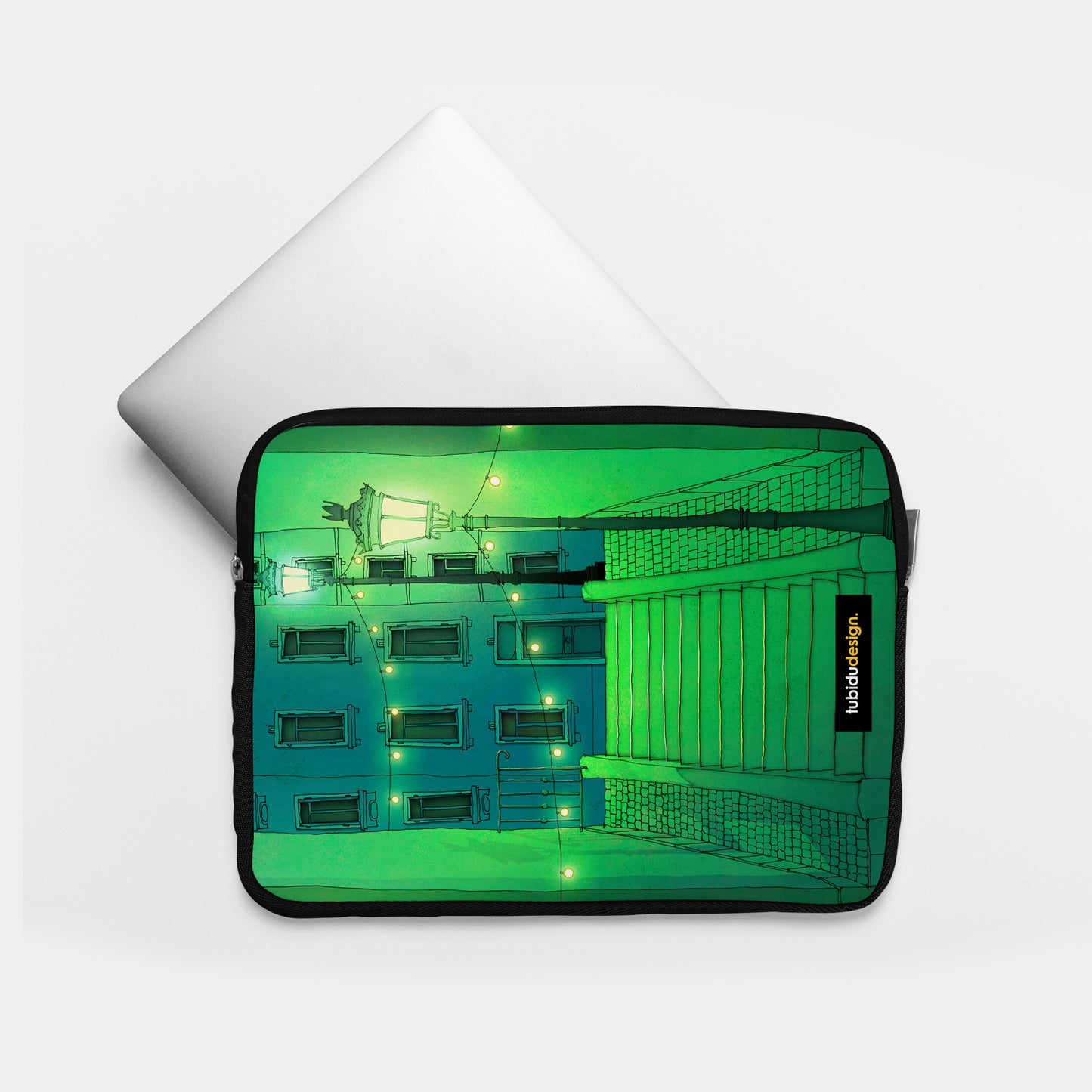 Night walking (green) - Illustrated Laptop Sleeve