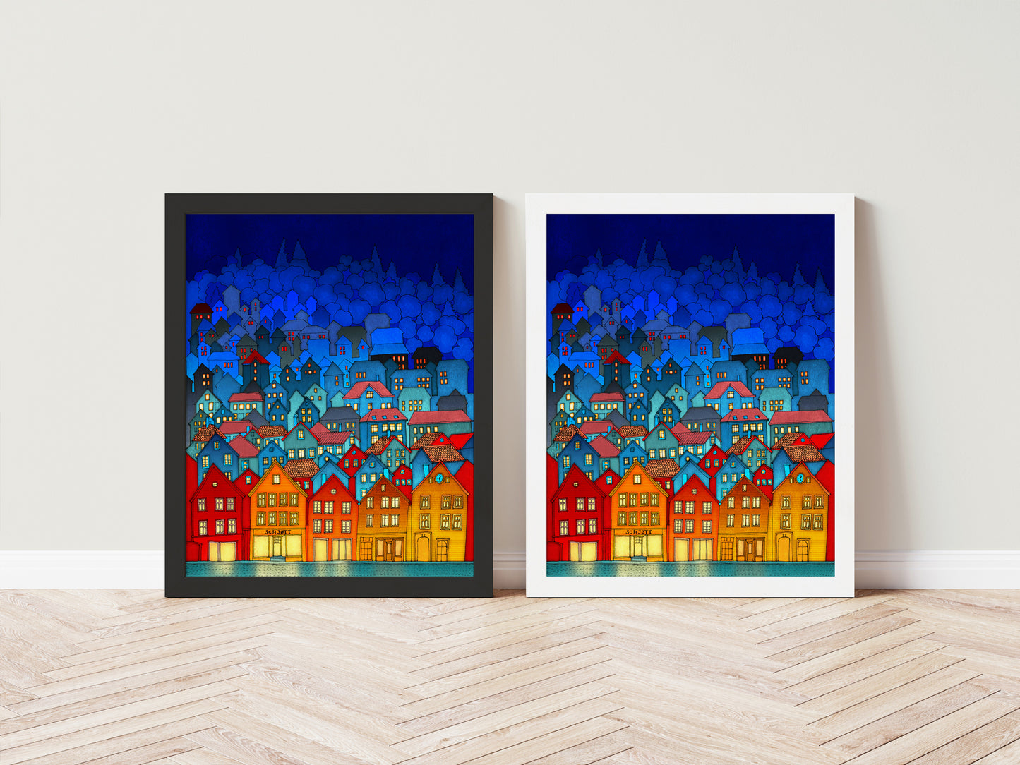 Norway, Bergen (blue) - Framed Art Print