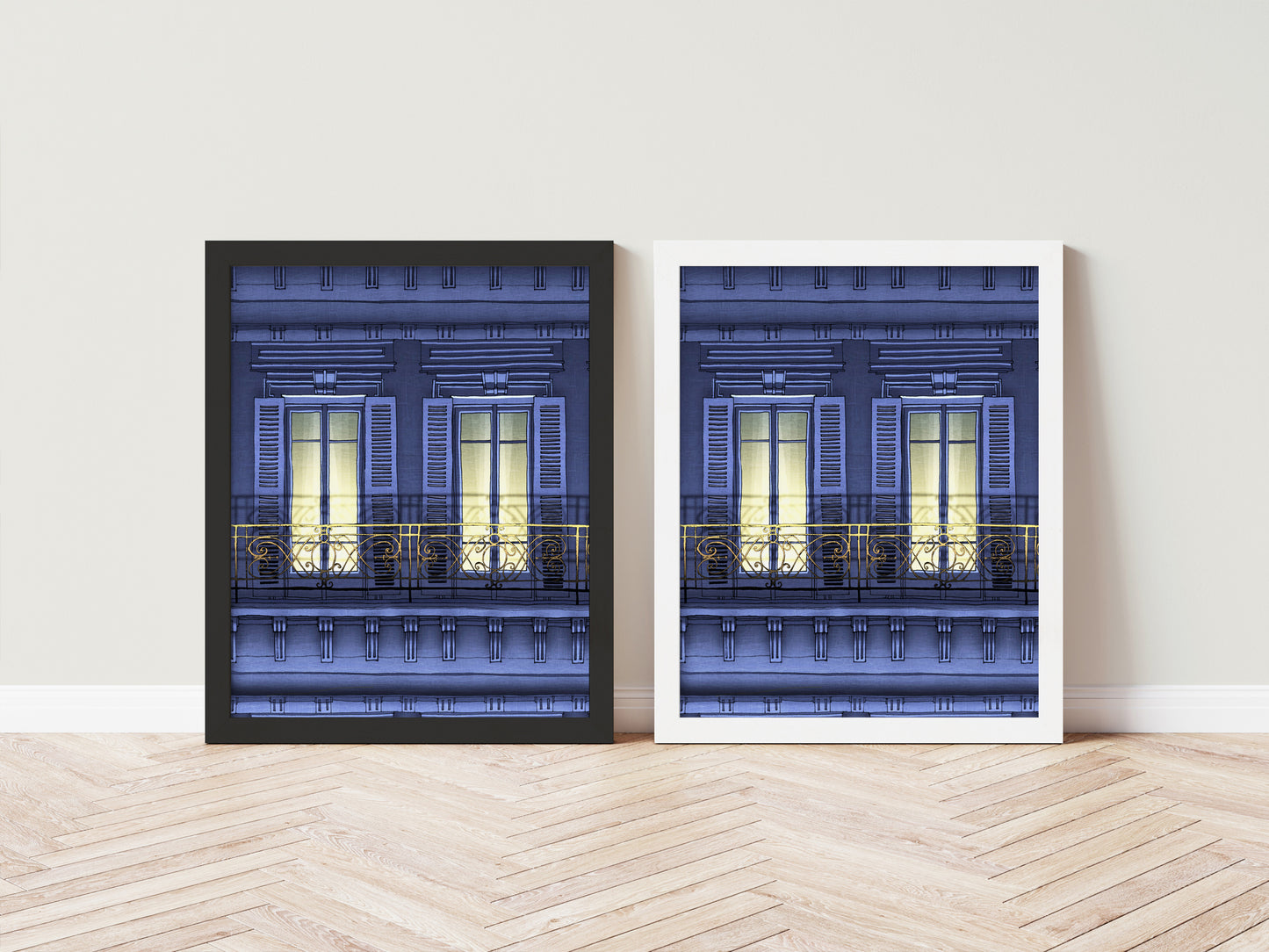 Paris balcony (night) - Framed Art Print