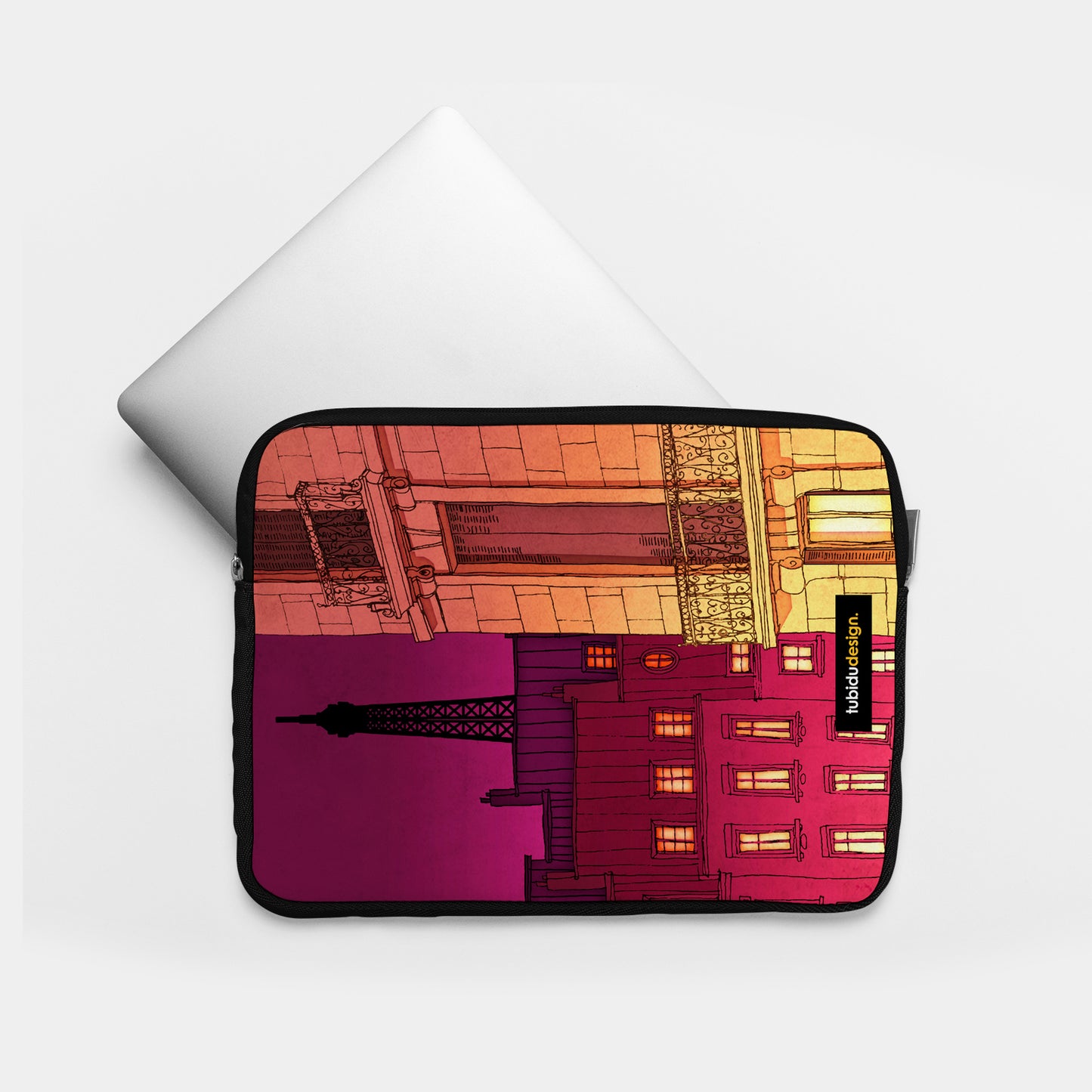Paris windows (red) - Illustrated Laptop Sleeve