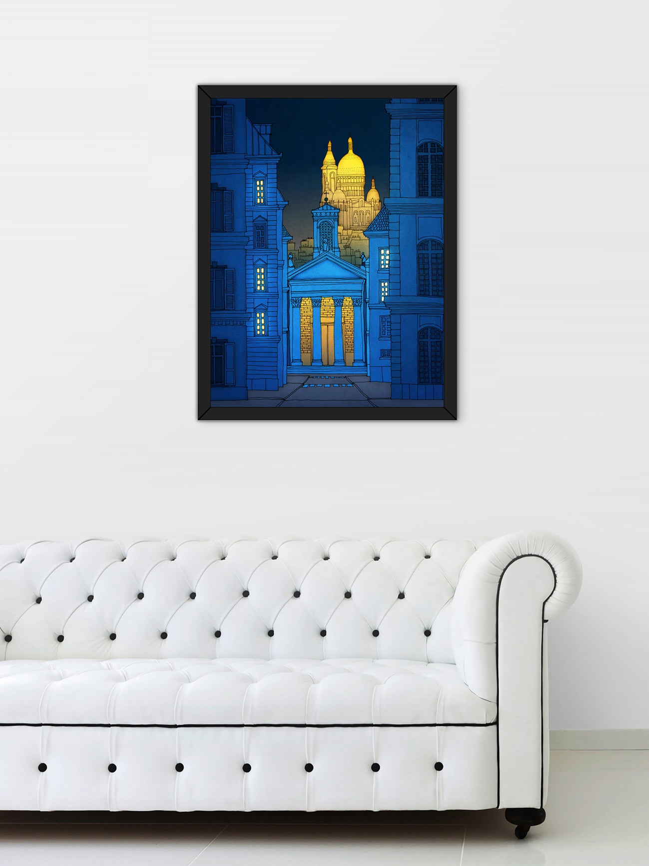 Sacre Coeur (night, blue version) - Framed Art Print