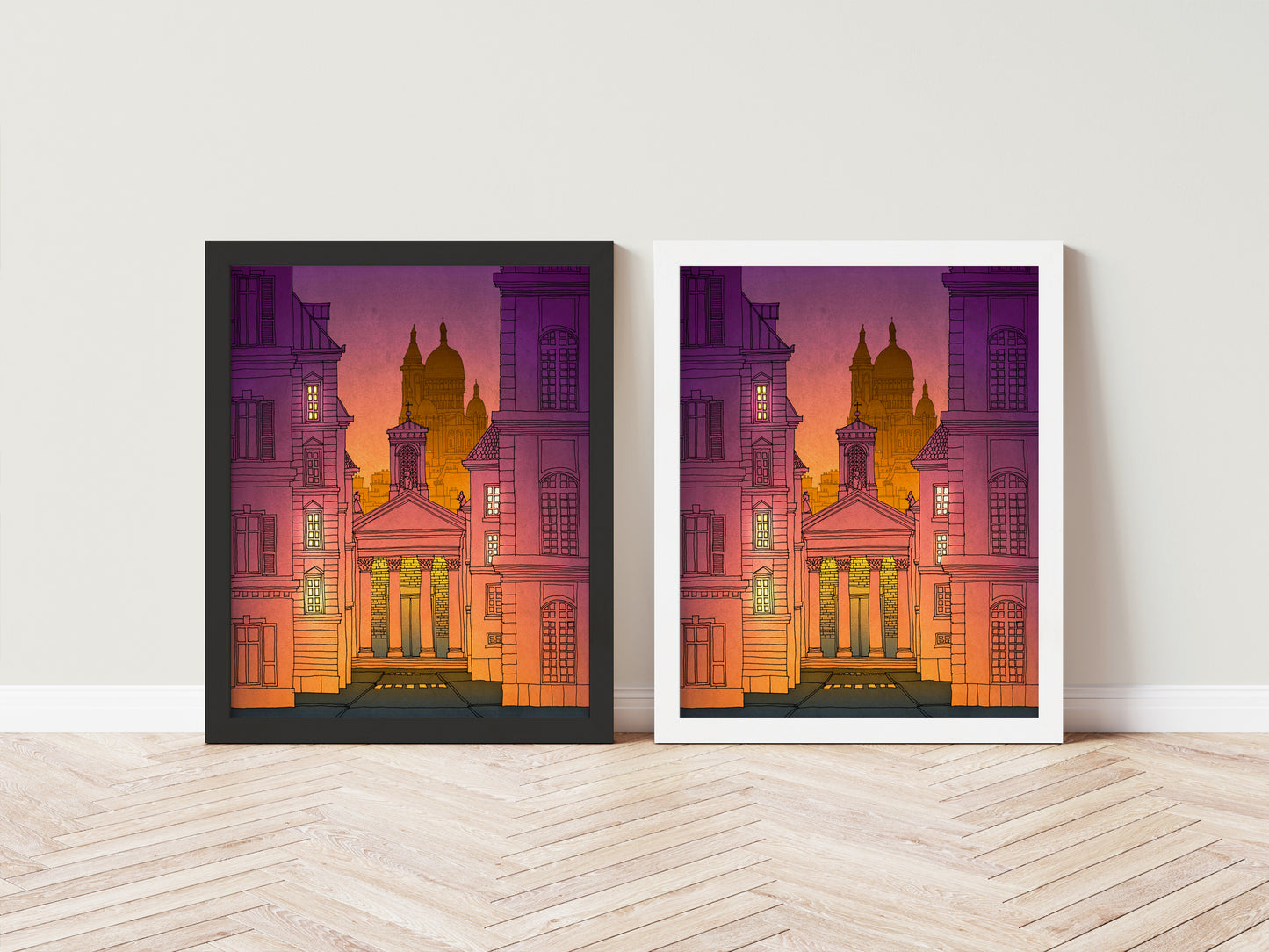 Sacre Coeur (night, purple version) - Framed Art Print