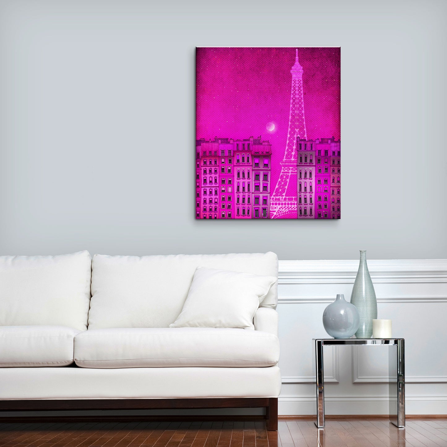 The Eiffel tower in Paris (pink) - Canvas Art Print