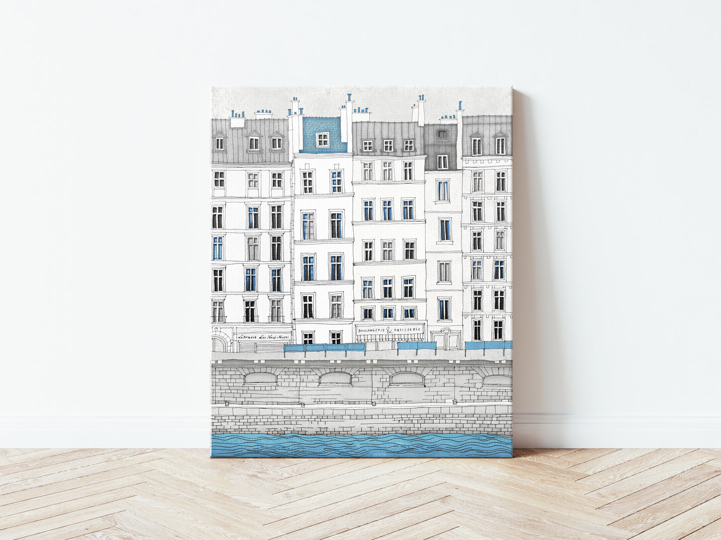 Walk along the Seine (blue) - Canvas Art Print