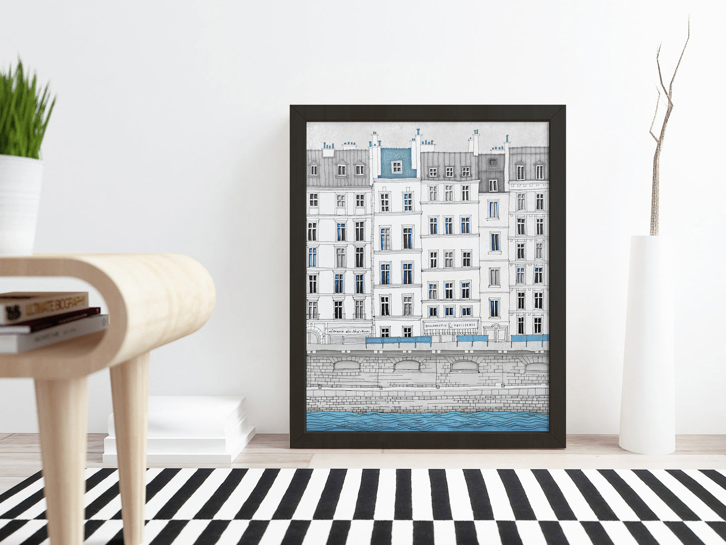 Walk along the Seine (blue) - Framed Art Print