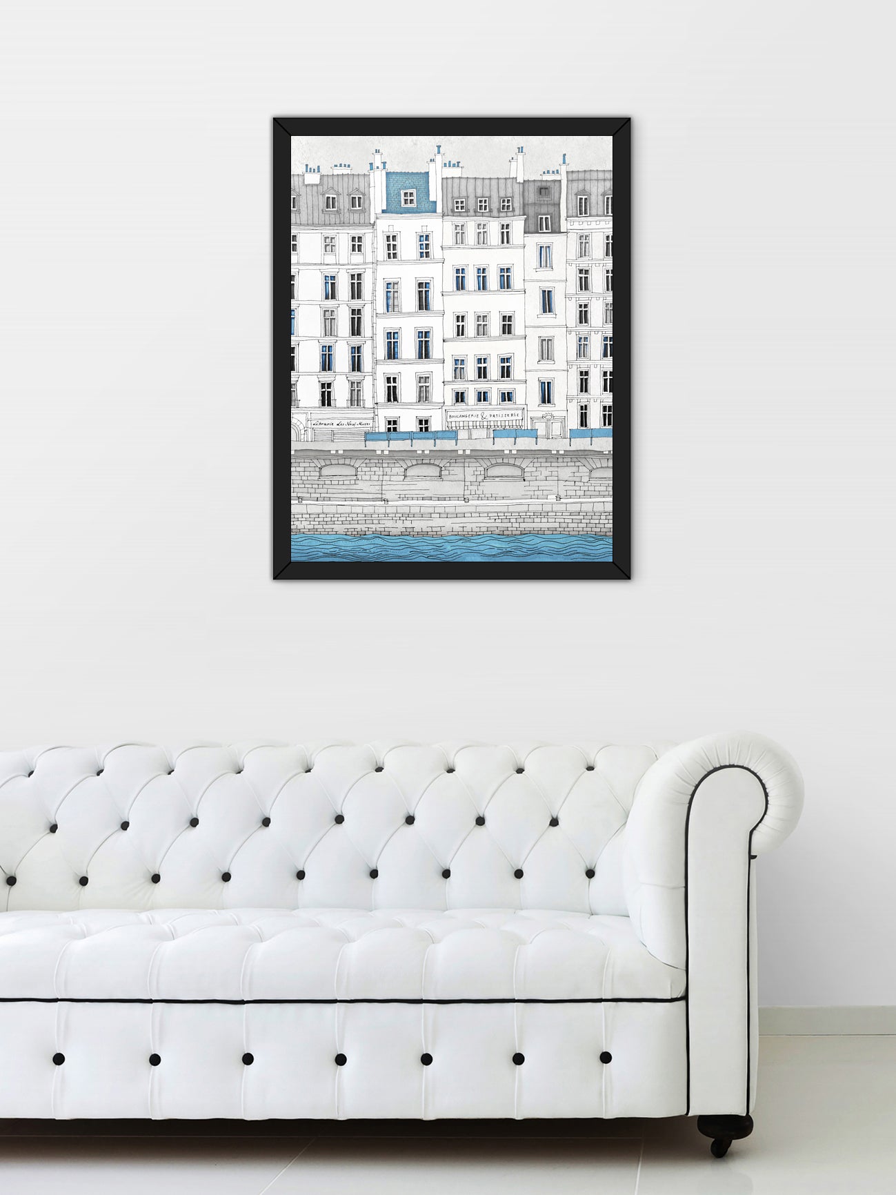Walk along the Seine (blue) - Framed Art Print