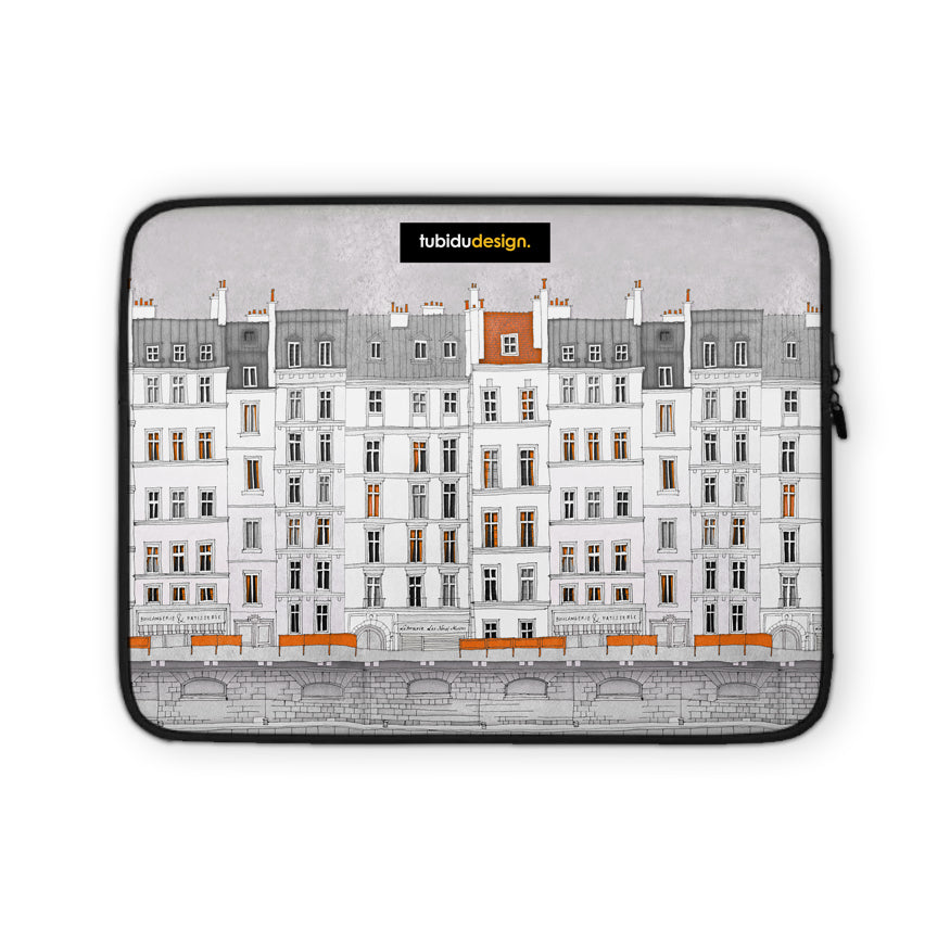 Walk along the Seine (red) - Illustrated Laptop Sleeve