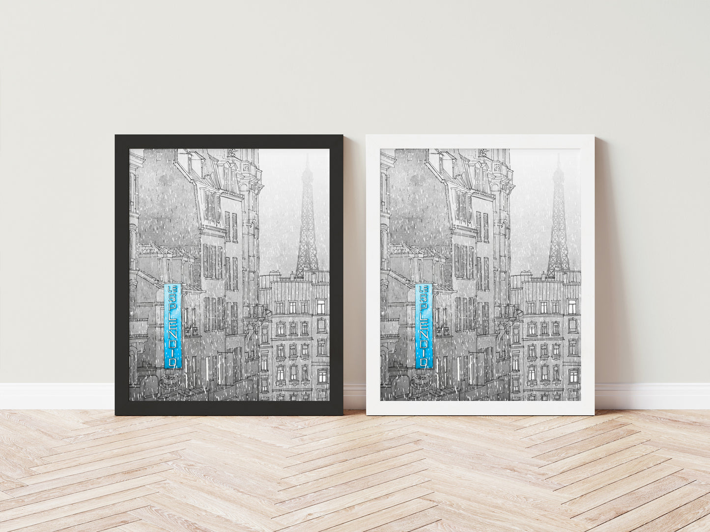 Paris in winter (blue) - Framed Art Print