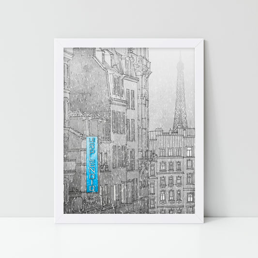 Paris in winter (blue) - Framed Art Print