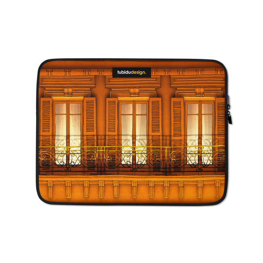 Paris balcony (orange) - Illustrated Laptop Sleeve